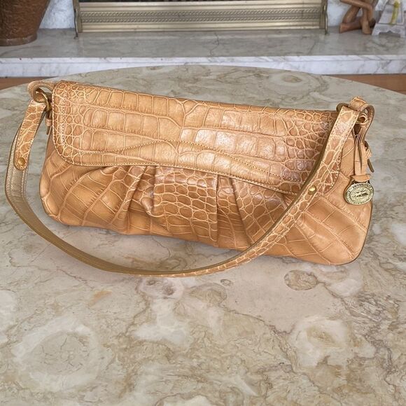 Brahmin Croc Embossed Leather Baguette Shoulder Bag - Picture 1 of 15